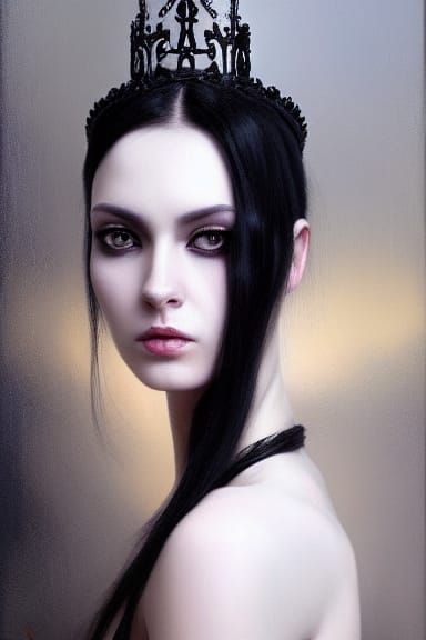 Ethereal Woman with Crown: Digital Oil Painting