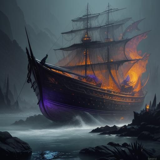 Dragon Scale Boat: Dark Fantasy Concept Art