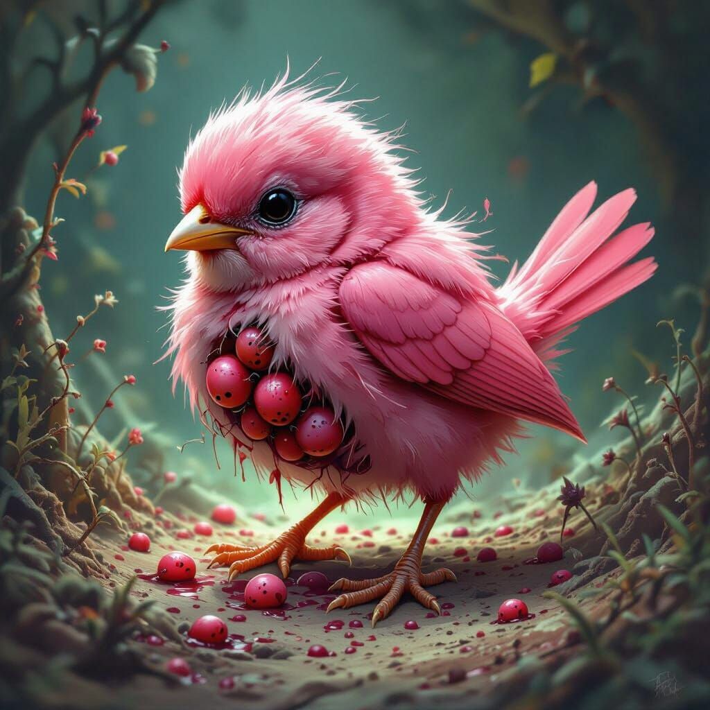 Surreal Pink Bird Giving Birth to Hatchlings Digital Art