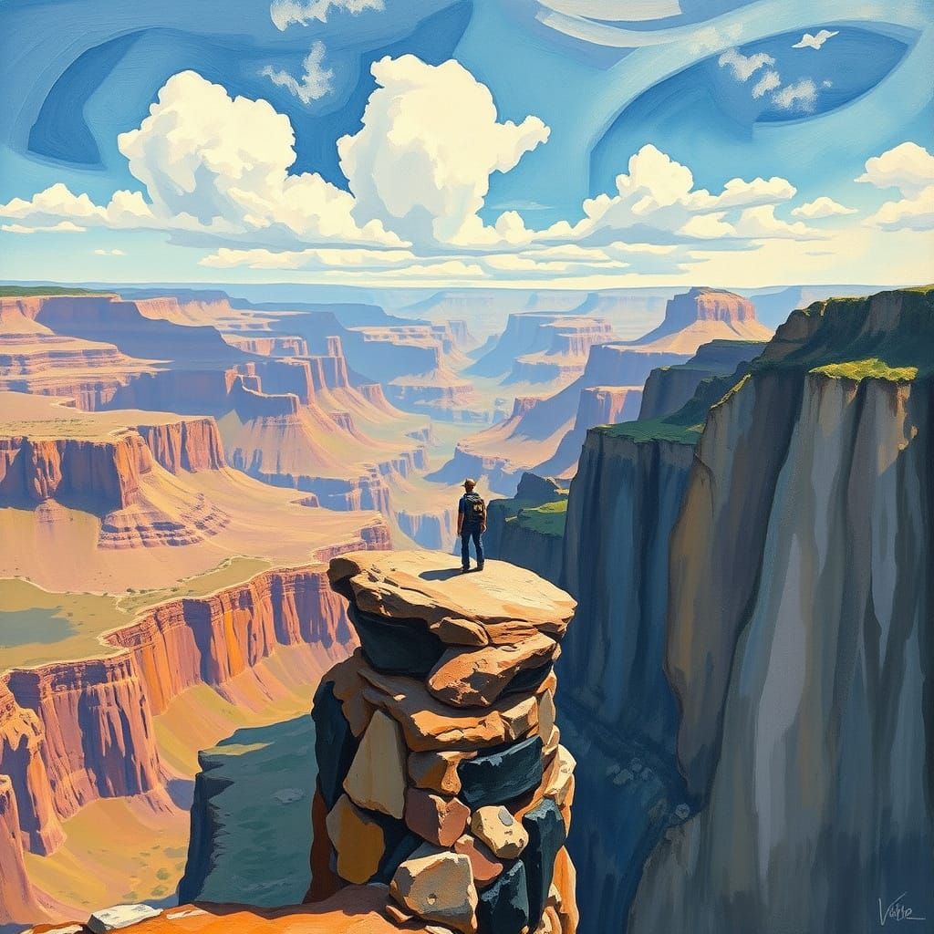 Canyon Figure in Gouache Impressionist Style