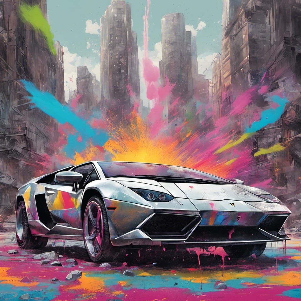 Lamborghini with Laser Cannons in Graffiti Art Style