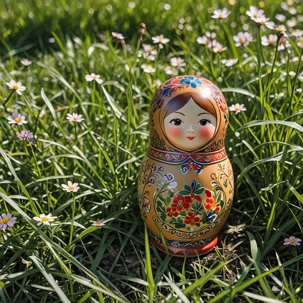 Korean Matryoshka Doll in Spring Grass, Bokeh