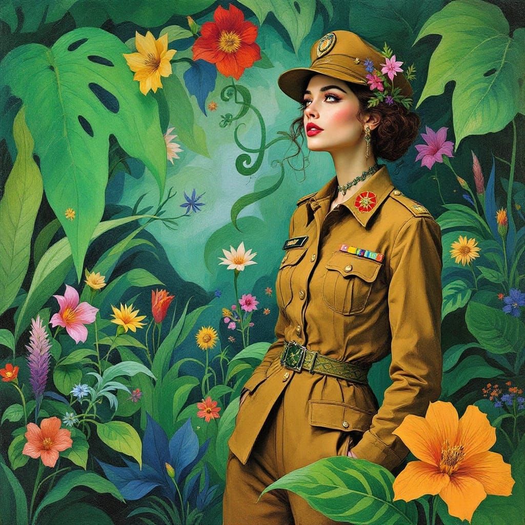 Woman in Uniform Transports Jungle with Marc Chagall's Dream...