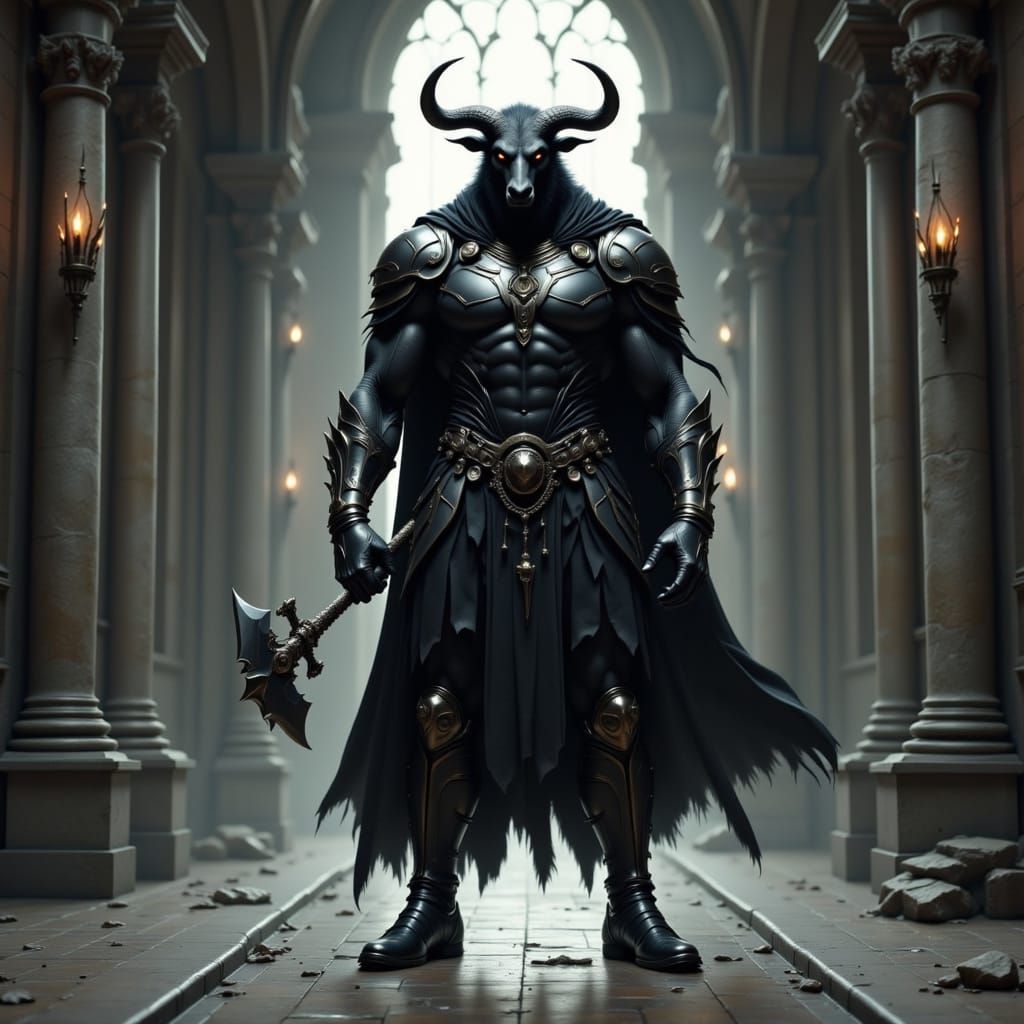 Armored Minotaur in Gothic Cathedral