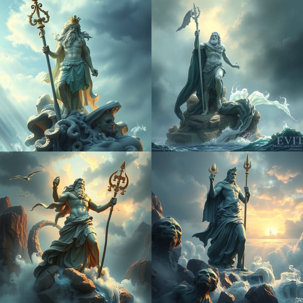 Ancient Greek God Poseidon in Ethereal Fantasy Style