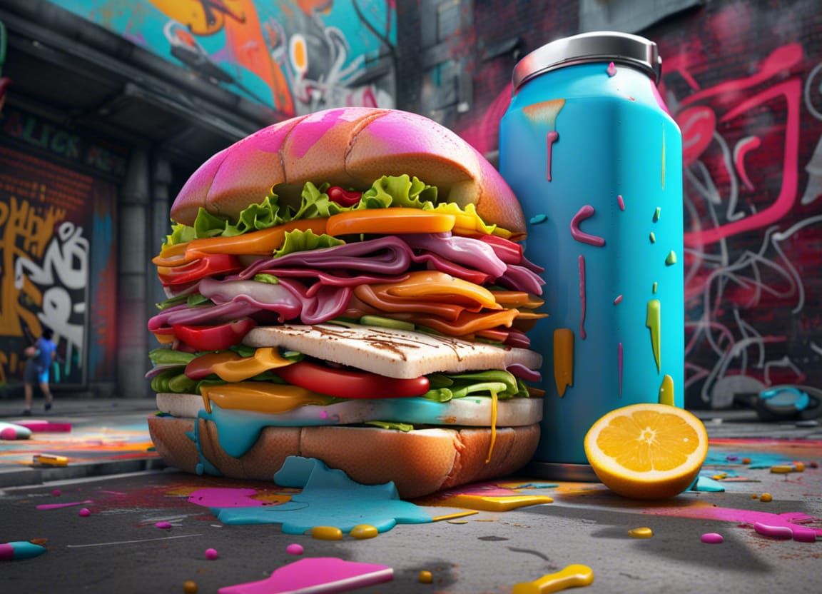Hyperdetailed Surreal Sandwich: A Pop Art Creation