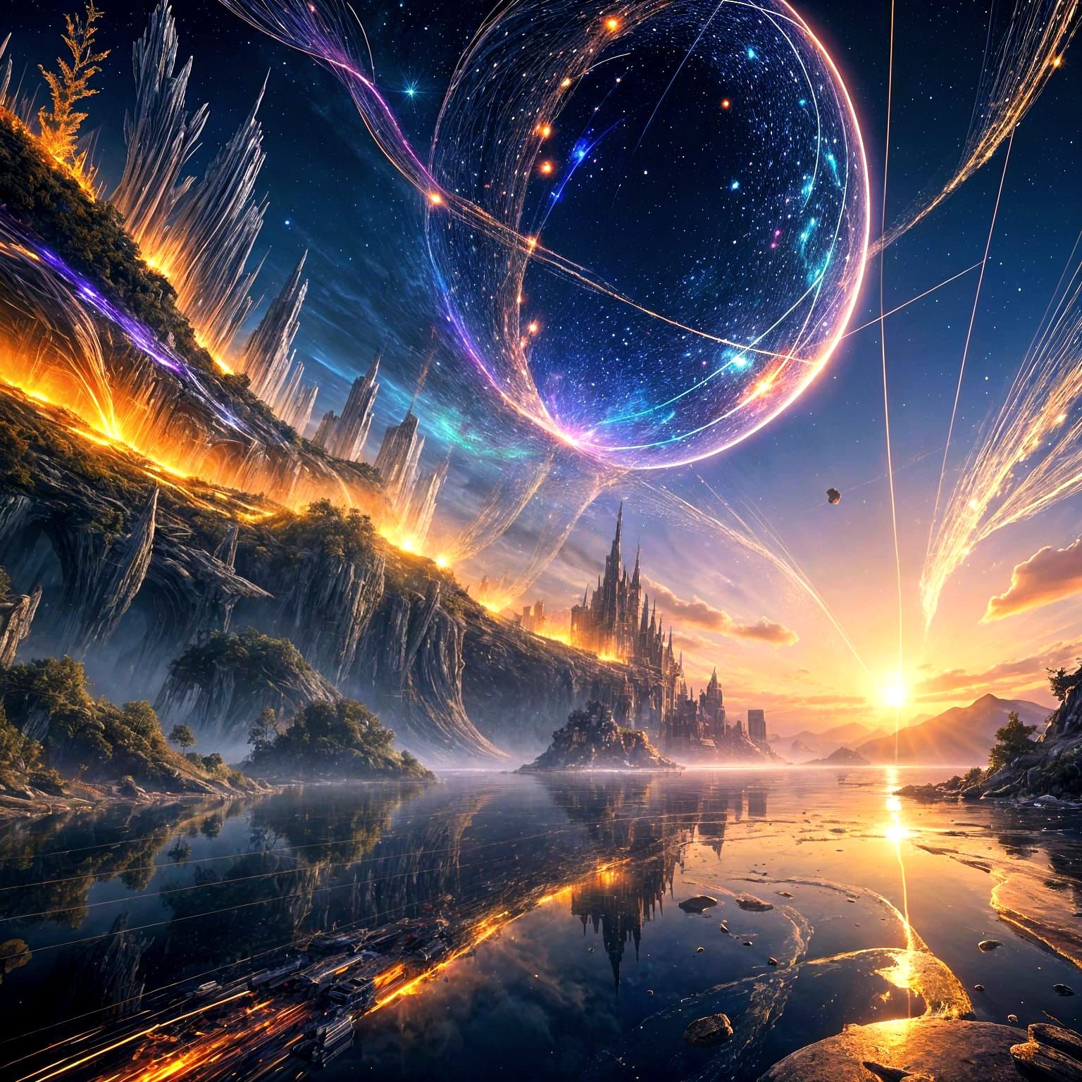 Glowing Multiverse Tapestry in Deep Indigo and Cosmic Violet