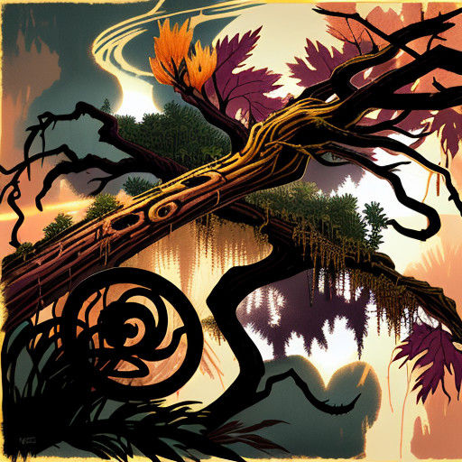 Misty Swamp Scene in Warm Hues