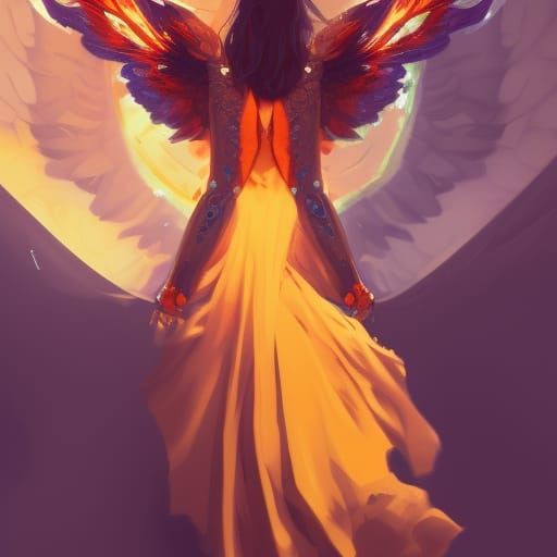 Orange-Winged Angel Portrait in Digital Art Style