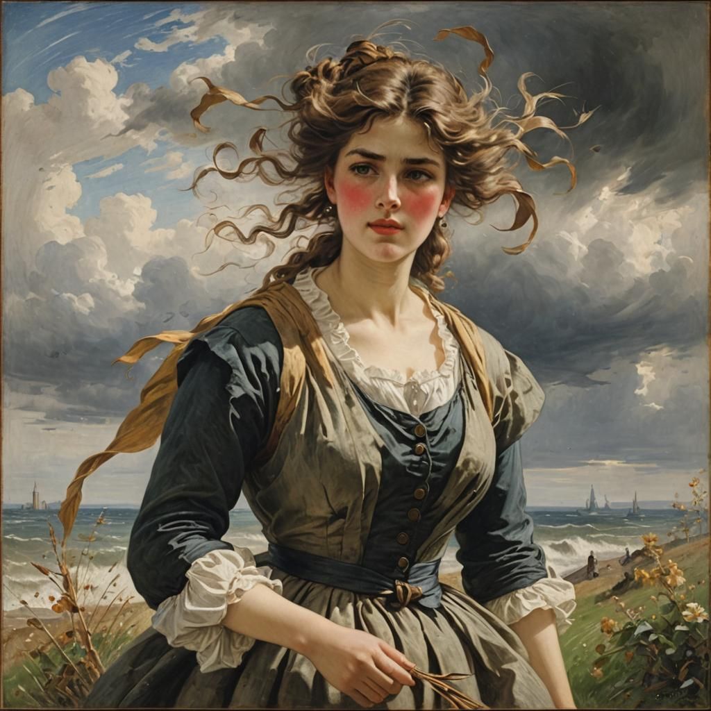 Windy Day Painting in Gaetano Bellei Style