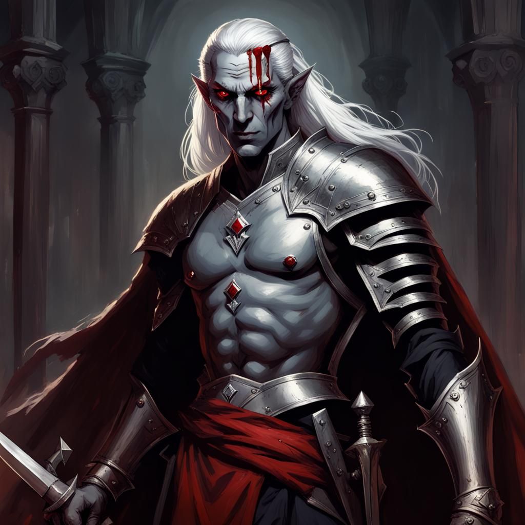Menacing Drow Warrior with Bloody Dagger
