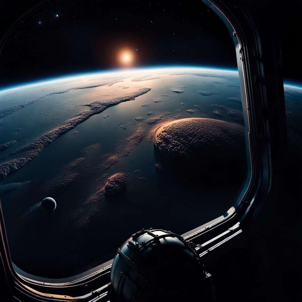 Distant Earth from Rocket Window in Space