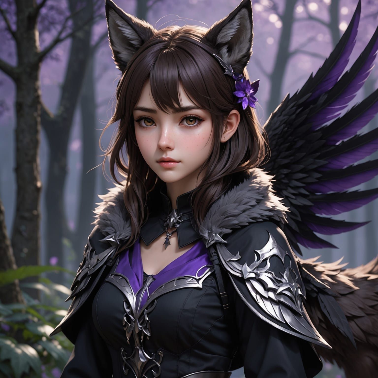 Anime Girl with Wolf Features and Fairy Wings