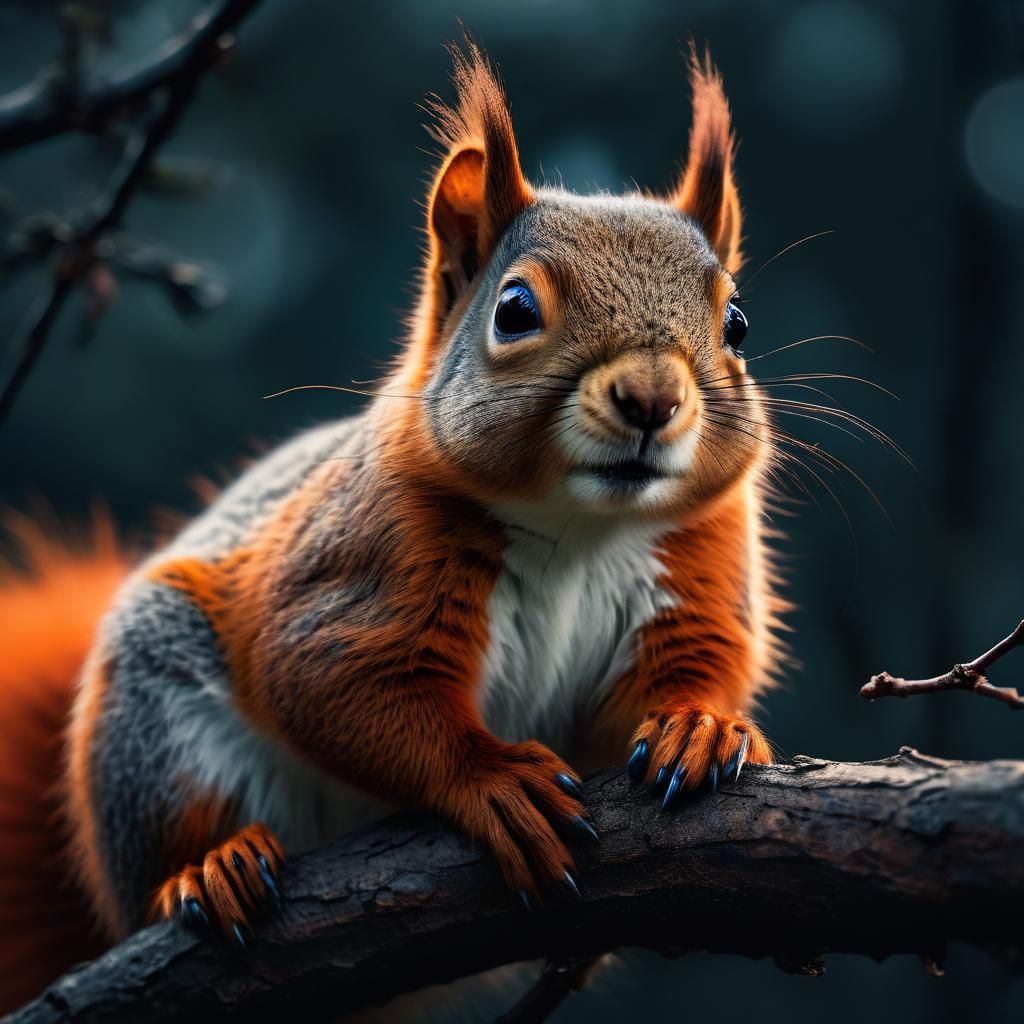 Cinematic Squirrel Portrait at Night