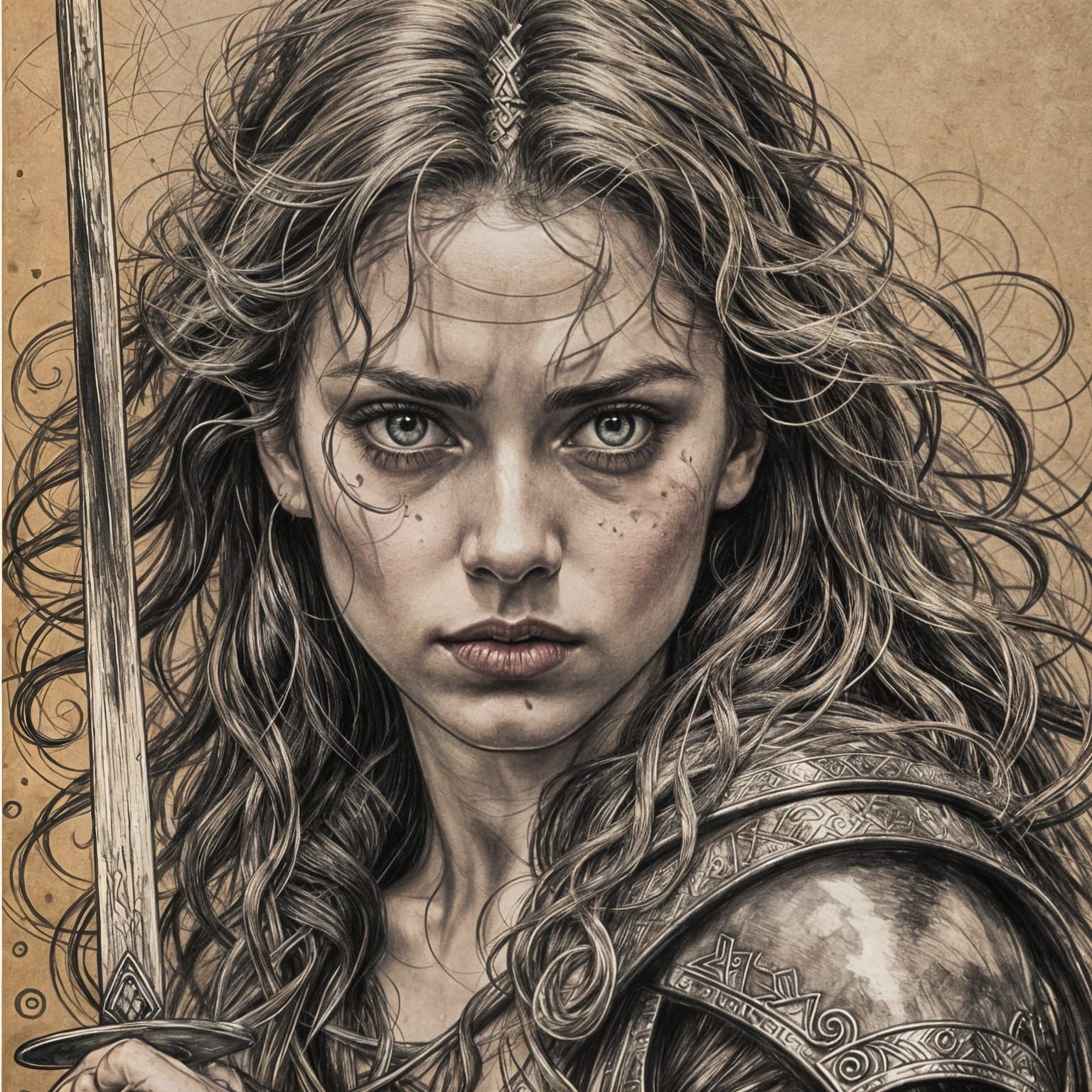 Magical Barbarian Warrior: Art Nouveau Charcoal Sketch