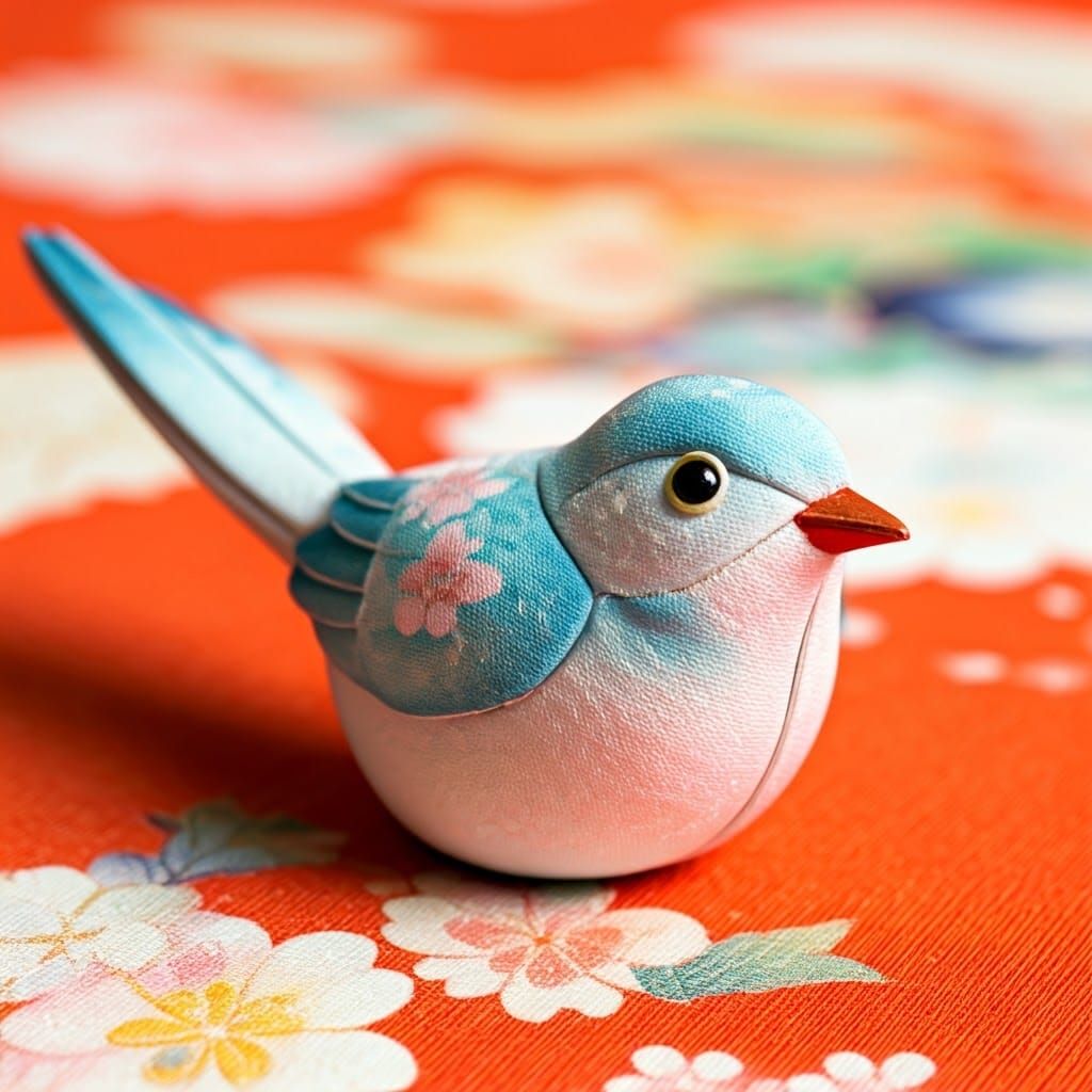 Exquisite Silk Bird Adorned with Japanese Kimono Pattern