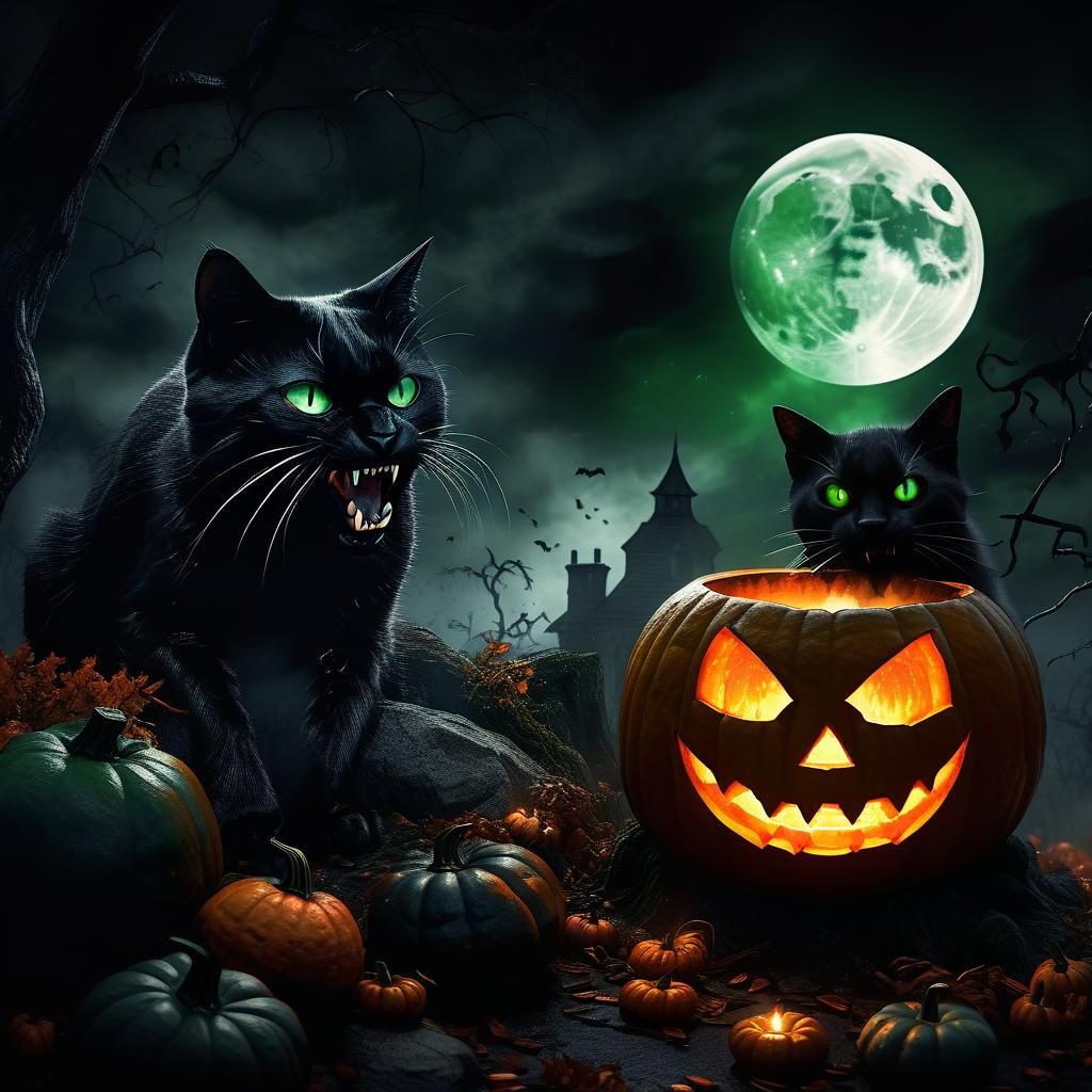 Ominous Black Cat Growling in Dark Fantasy Art