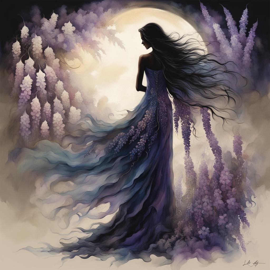 Female Silhouette with Owl in Lee Bogle Style