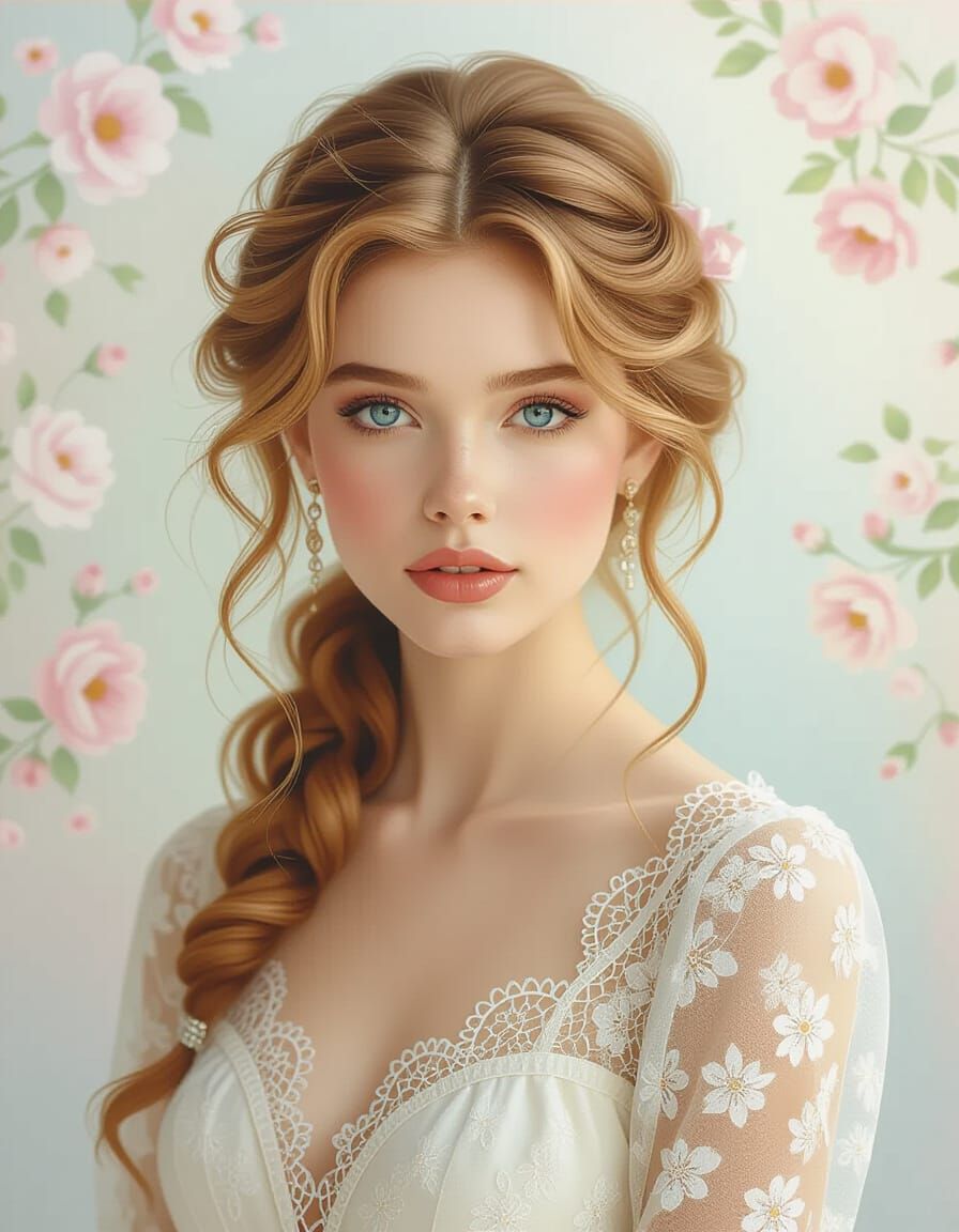 Romantic Portrait of Woman with Golden Curls