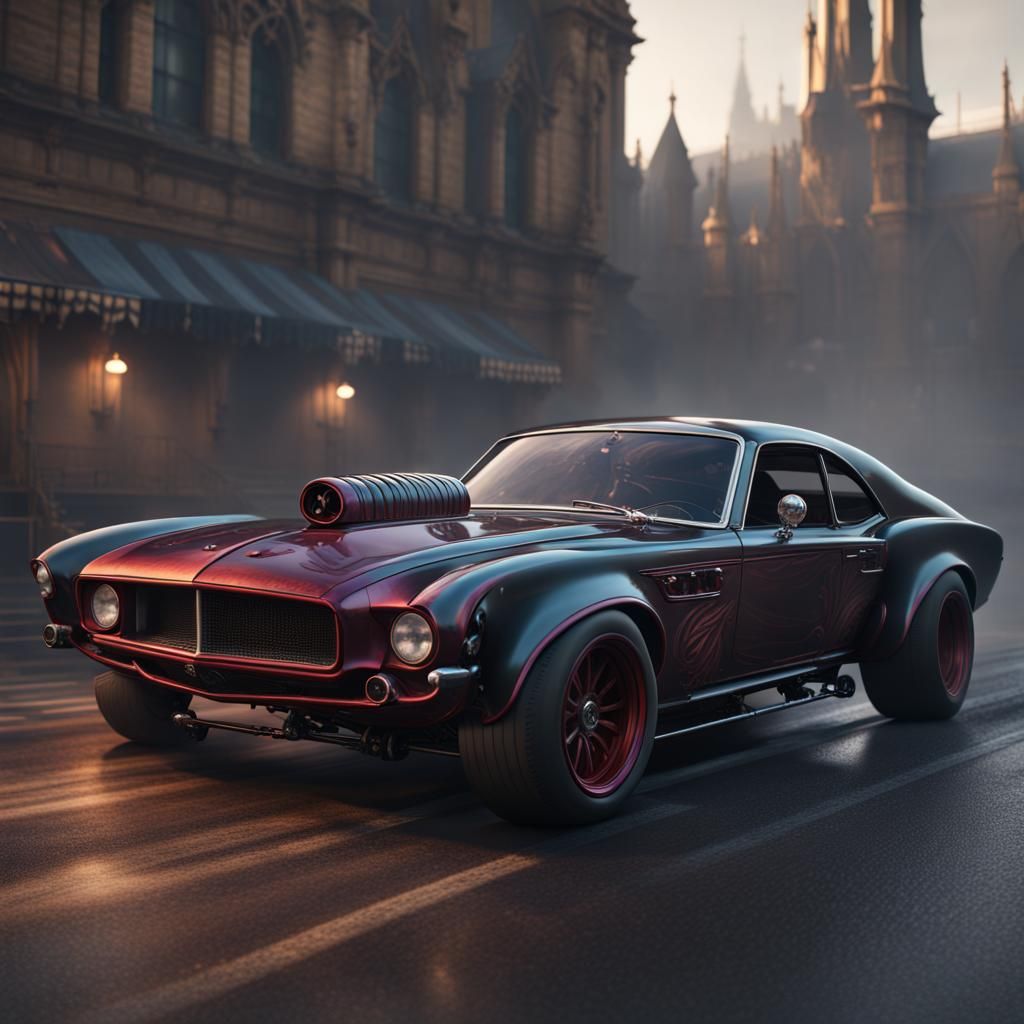 Gothic Drag Racing Car in Detailed Matte Style