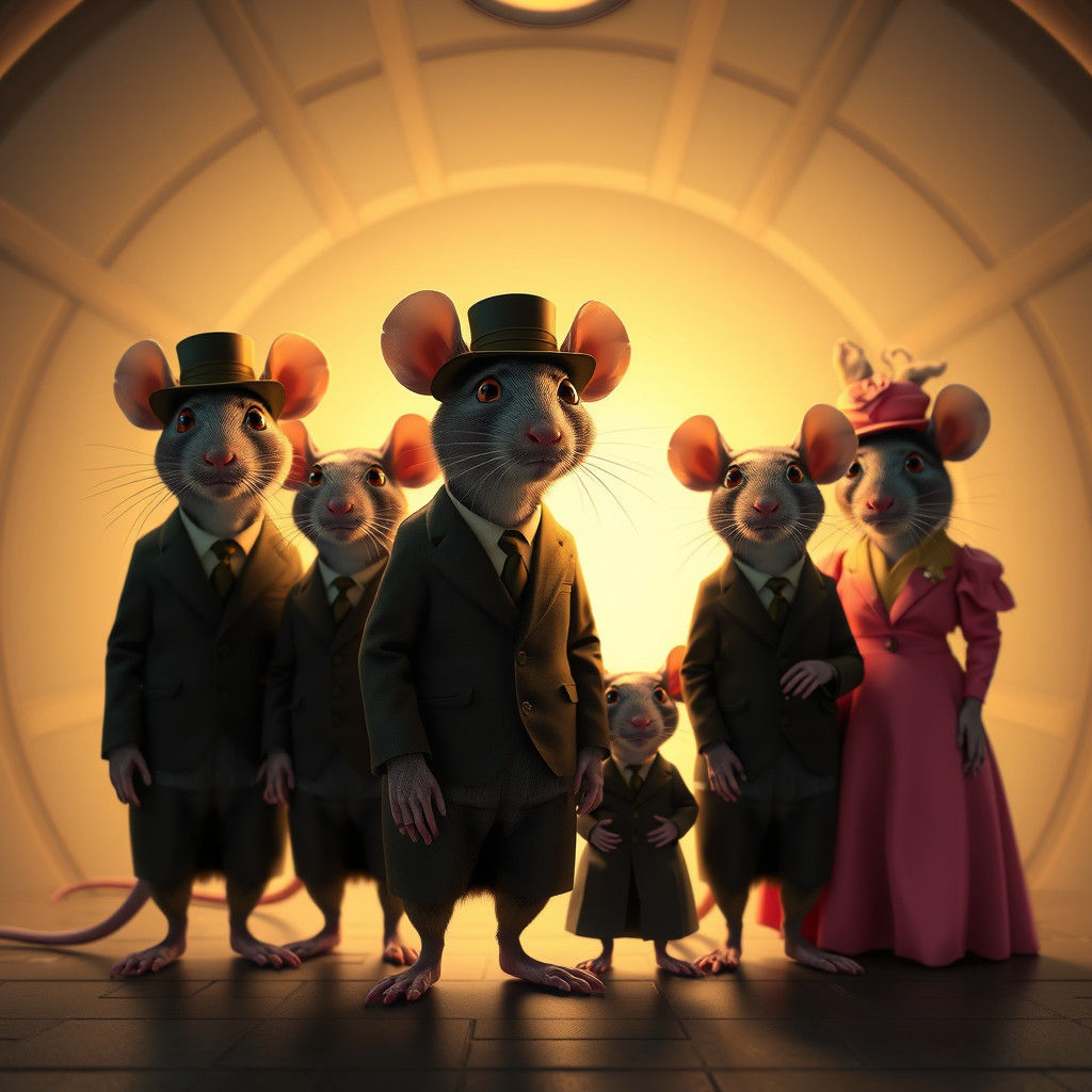 Rats in 1940s Attire: A Pixar-Style Scene