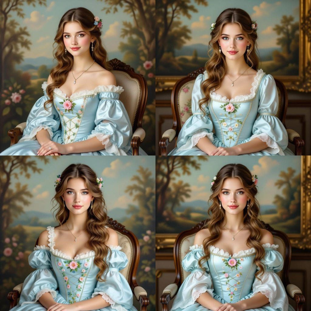 Elegant French Victorian Woman in Floral Gown