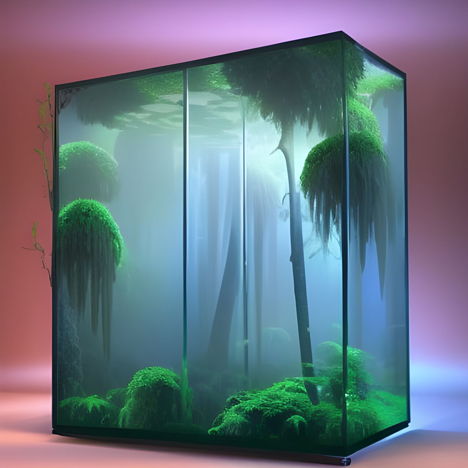 Hyperdetailed Rainforest Inside Clear Cube