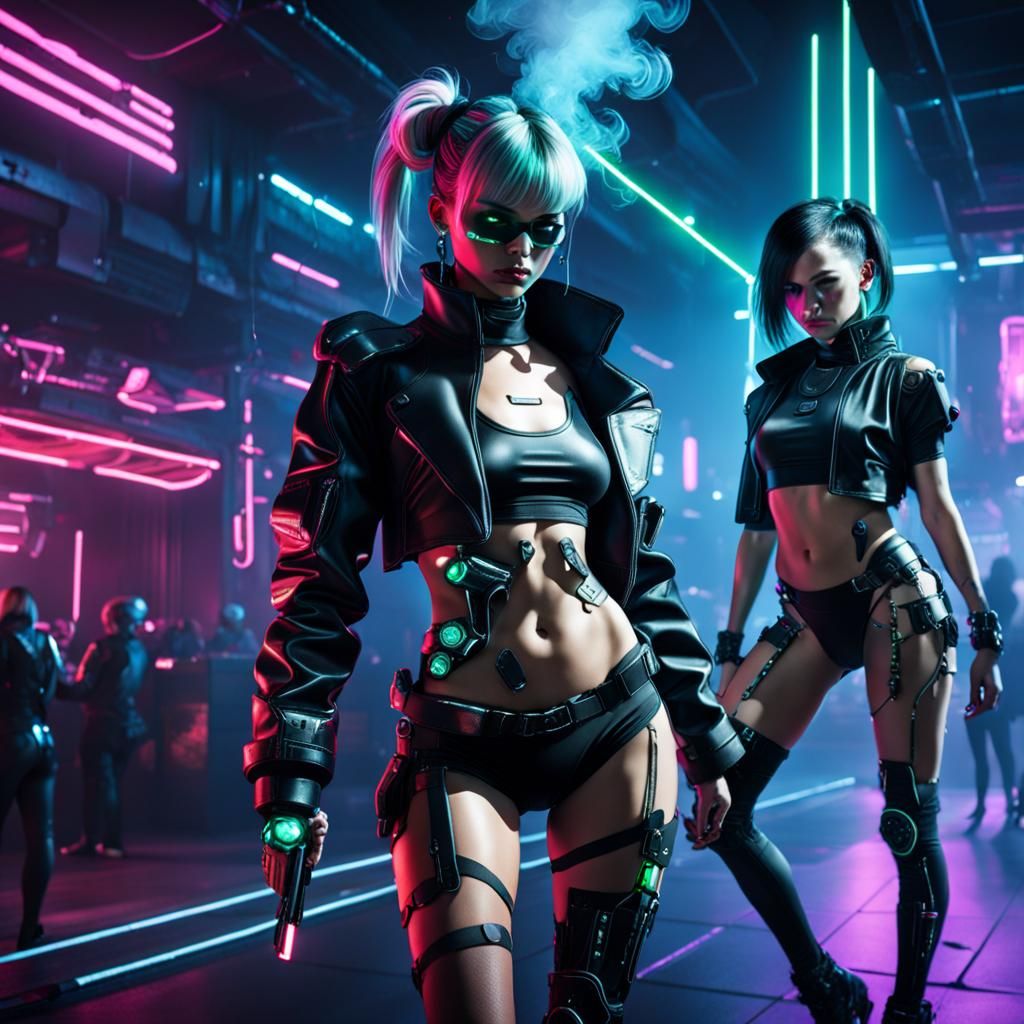 Cyberpunk Club Scene with Two Women