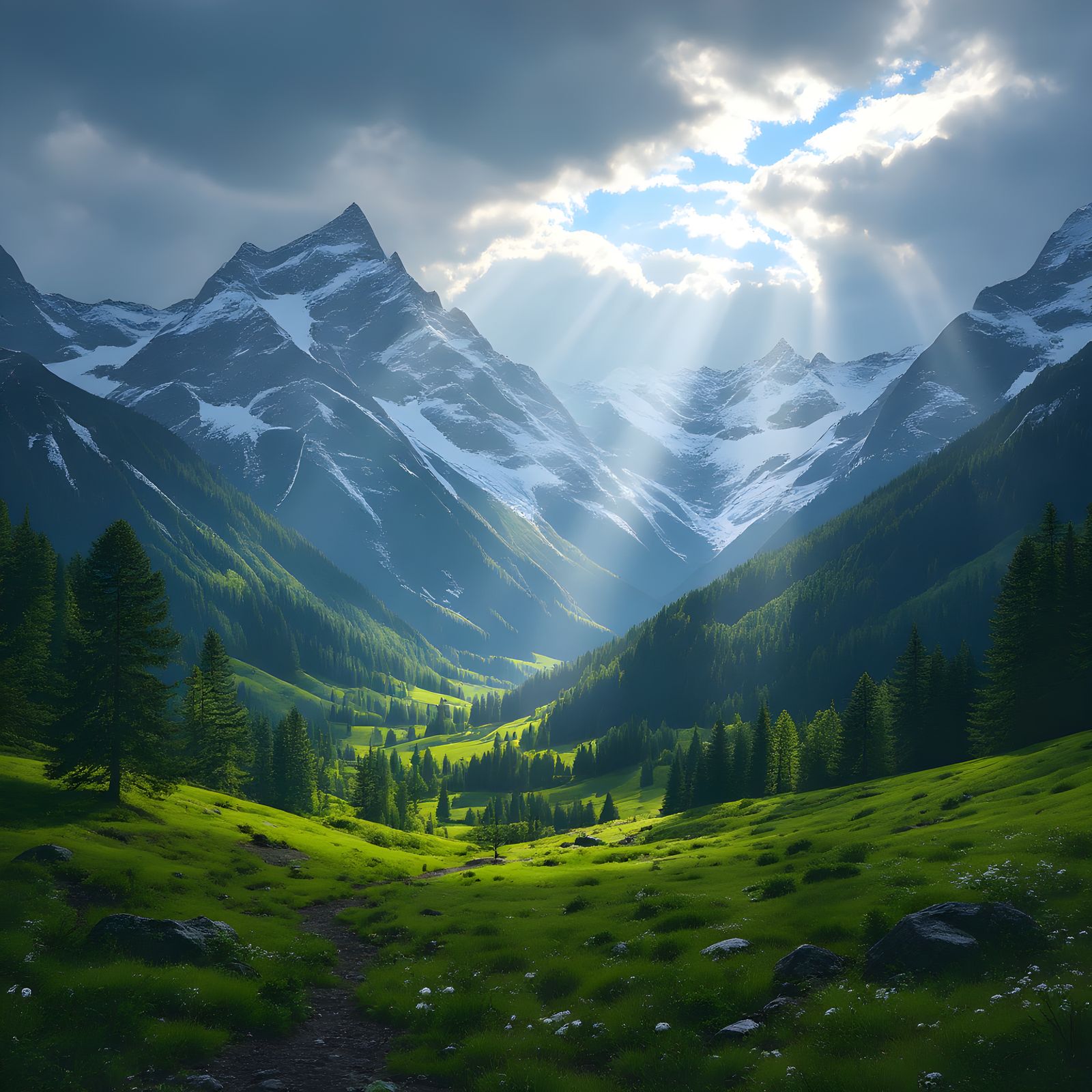 Alpine Valley Bathed in Divine Light