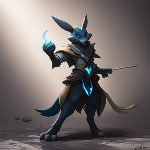 Detailed Action Painting of Lucario in 3D