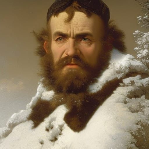 Snowy Peasant Portrait in Clockpunk Style