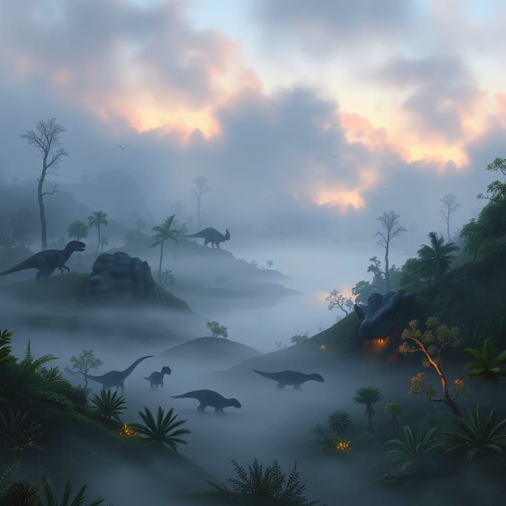 Ethereal Jurassic Park Landscape in Romantic Style