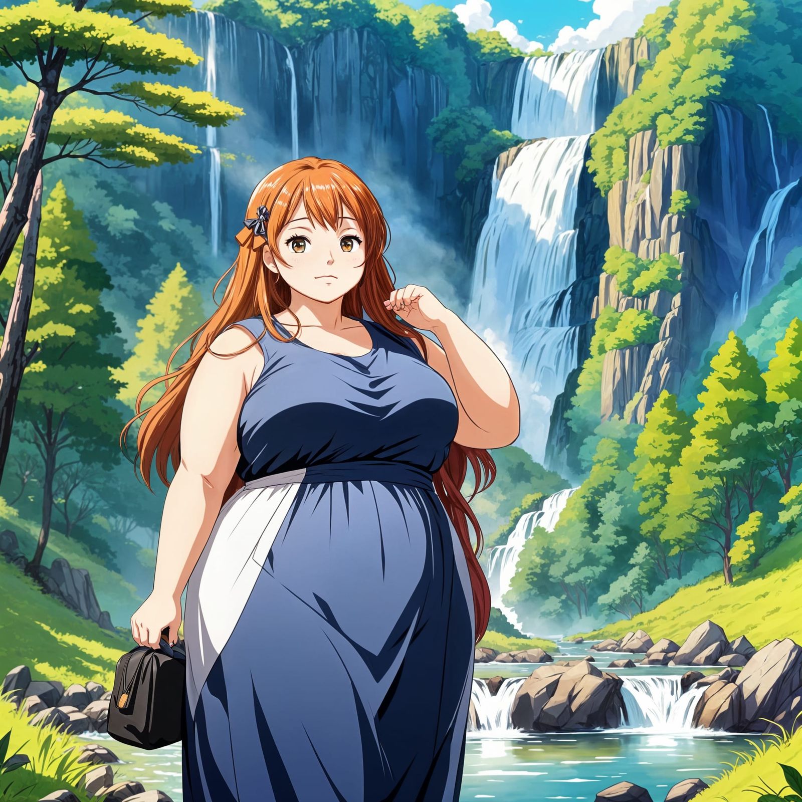 Lovely Plus-Sized Anime Woman in Nature