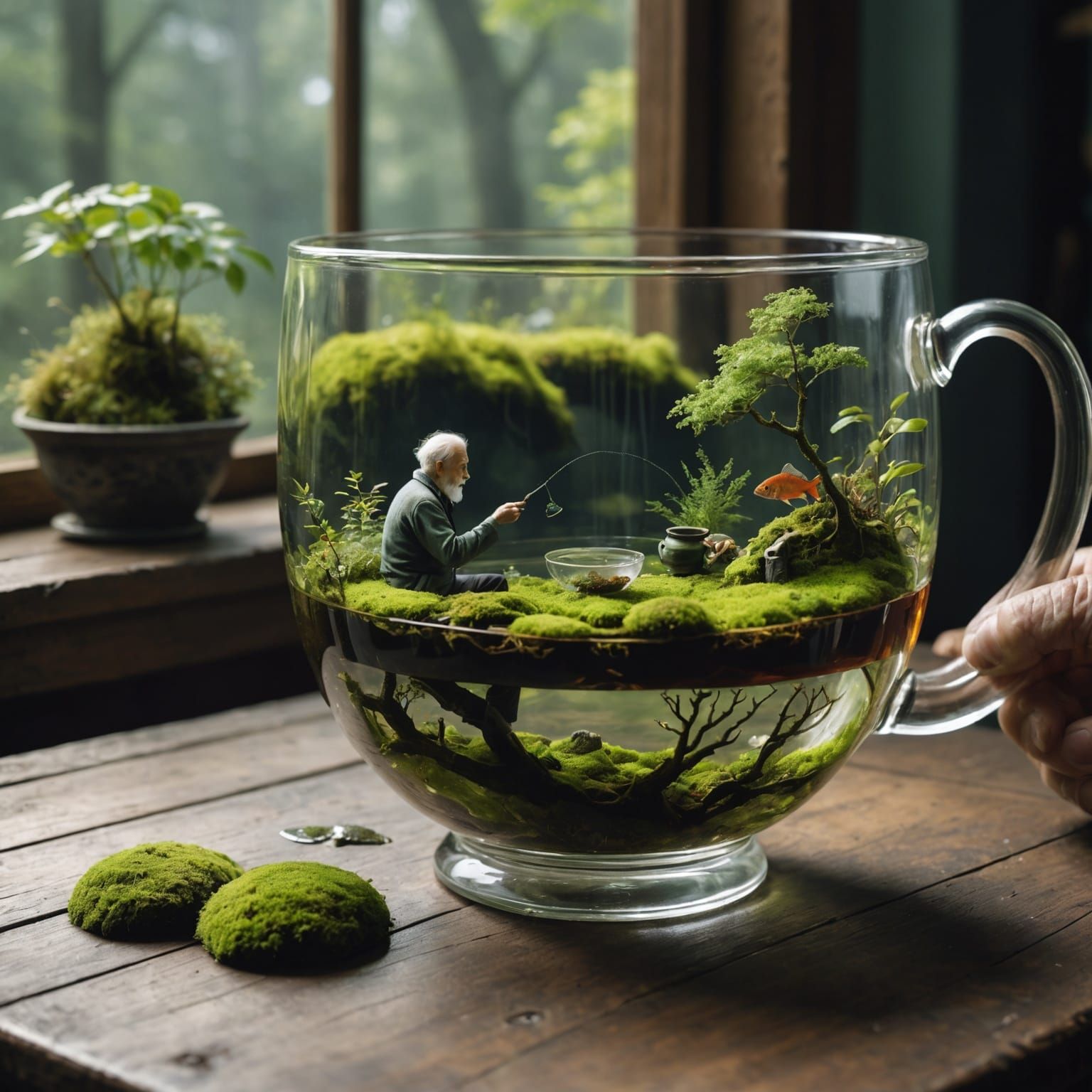 Miniature World in Teacup: Fishing Scene