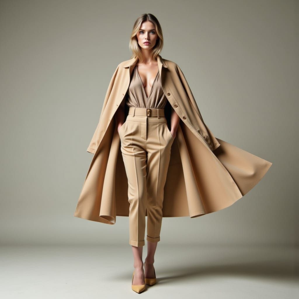 Stylish Woman in Beige Suit, Fashion Photography