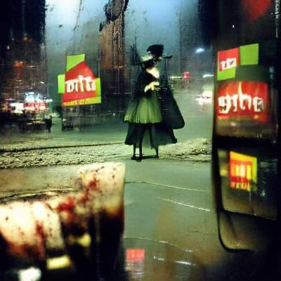 Victorian Goth Zombie in City, Saul Leiter Style