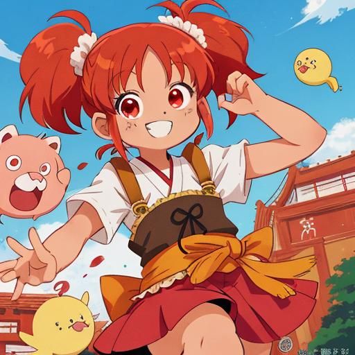 Anime Girl with Pigtails Smiling at the Camera