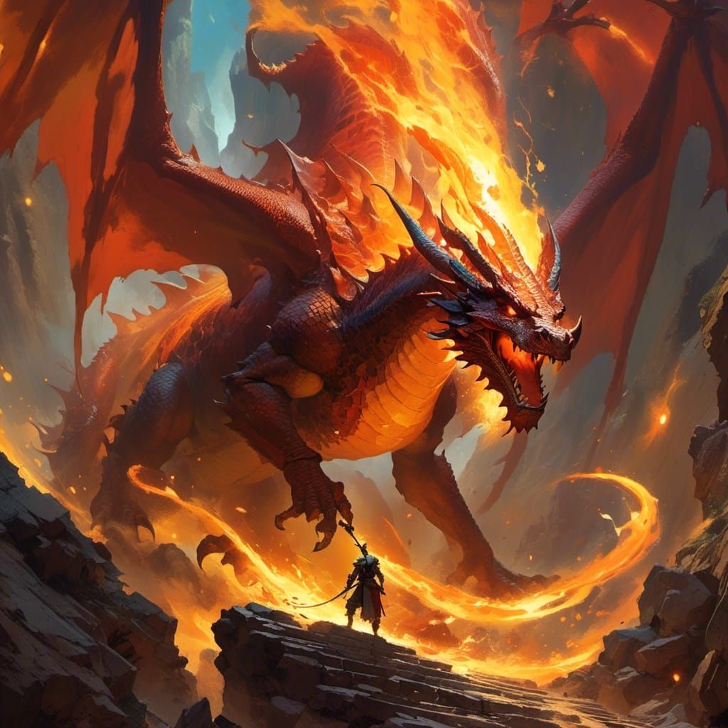 Red Dragon Unleashing Fire Breath in Dark Cave