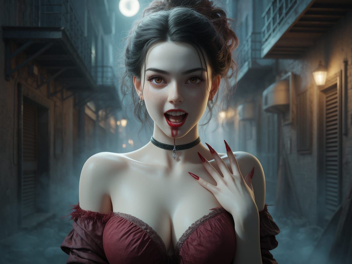 Vampire Goddess Emerges from the Misty Night