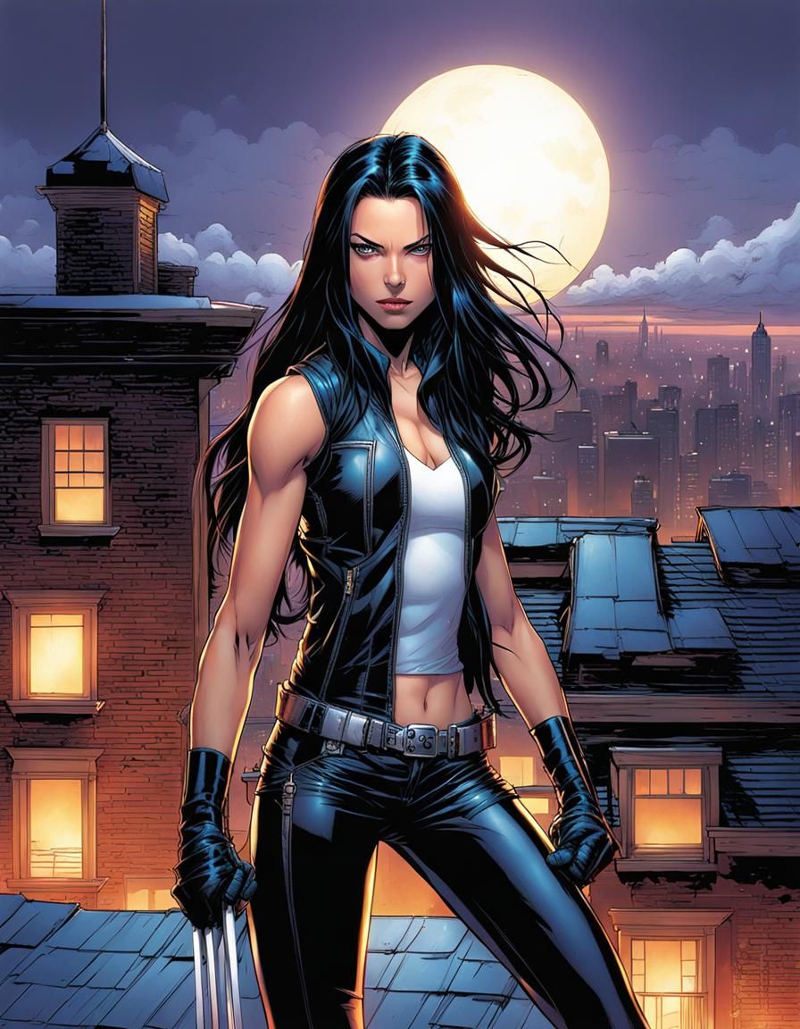 X-23 on Rooftop at Night Comic Art