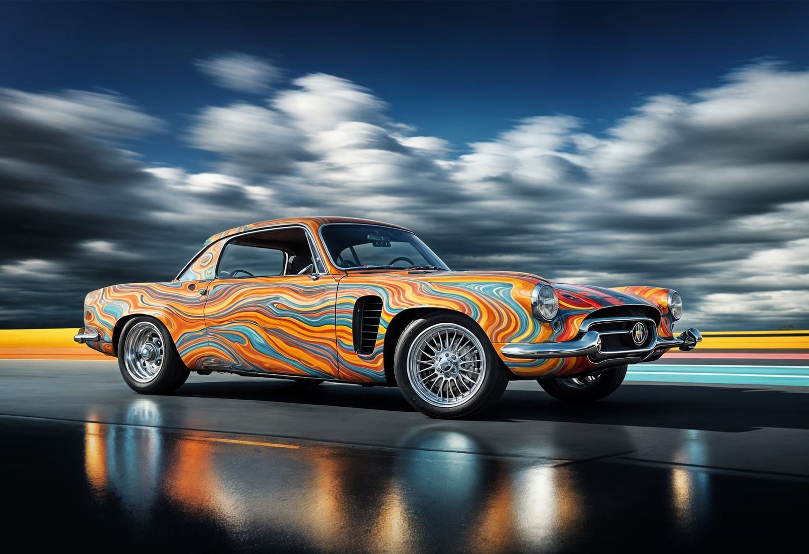 queasy car - yup! handmade in Britain - Lord Lucases headlights blinking on and off...