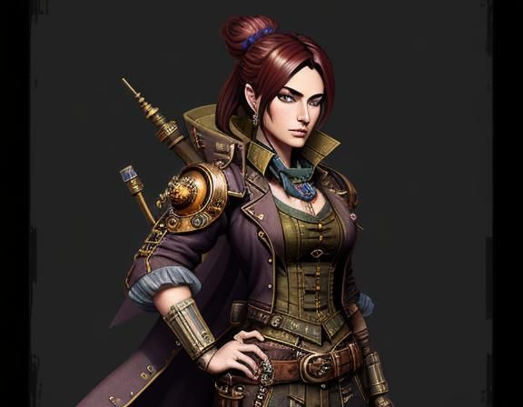 Steampunk Woman in 8-Bit Style Digital Art