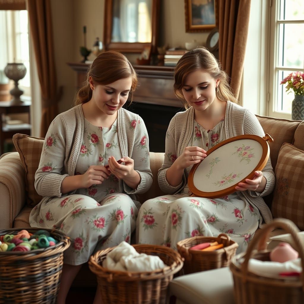 Embroidery Scene Inspired by Classic Illustrators