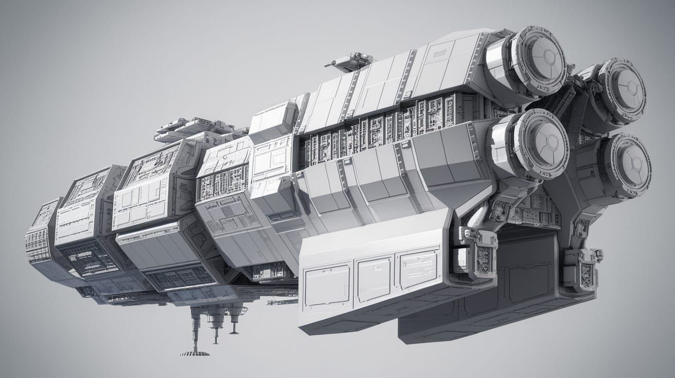 Cyberpunk-Style Concept Spacecraft in Black and White