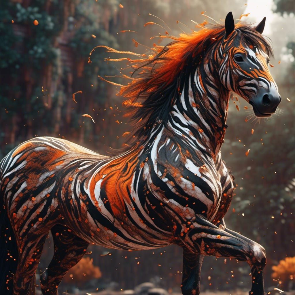 Tiger Striped Horse in Colorful Fantasy Art