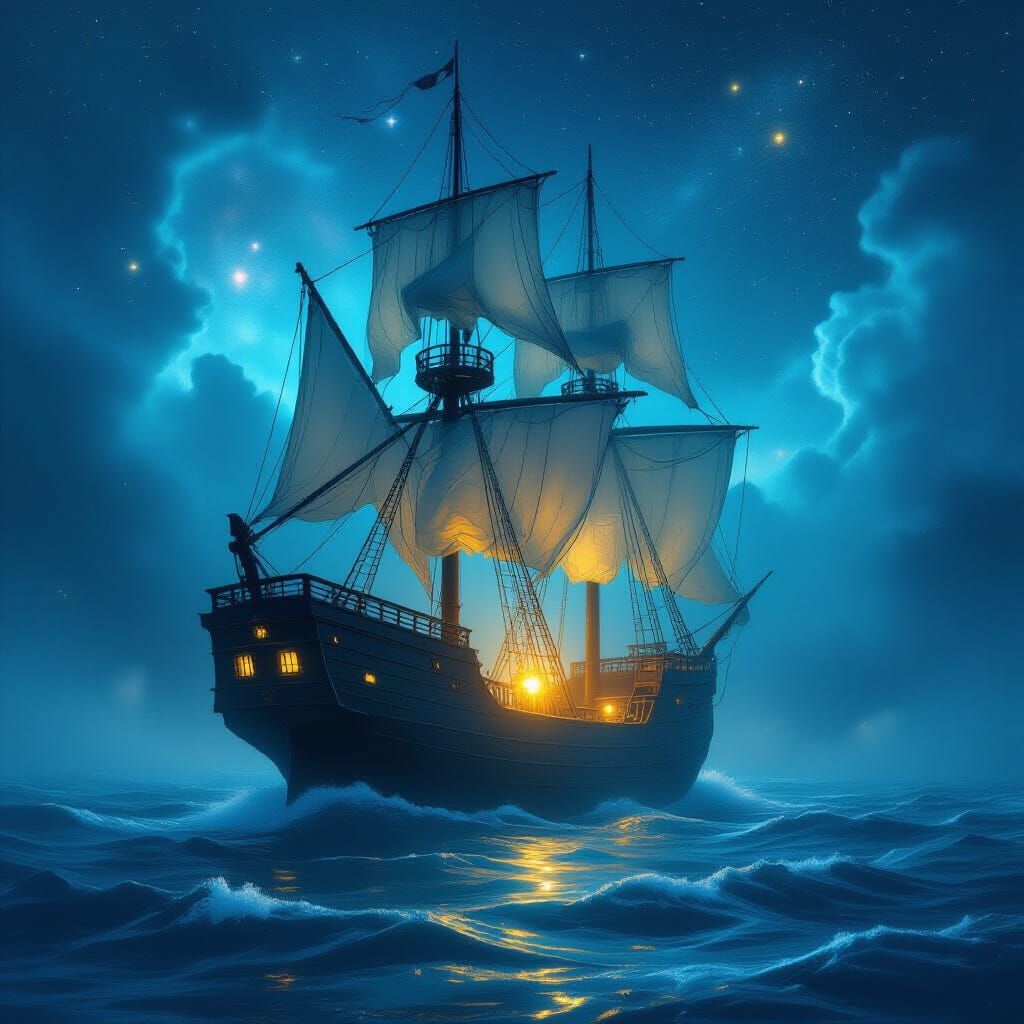 Ethereal Ghost Ship on Mystical Ocean