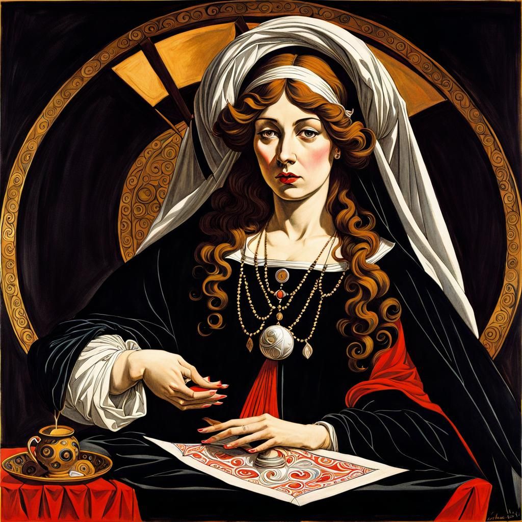 Mystical Fortune Teller in Psychedelic Renaissance Ink