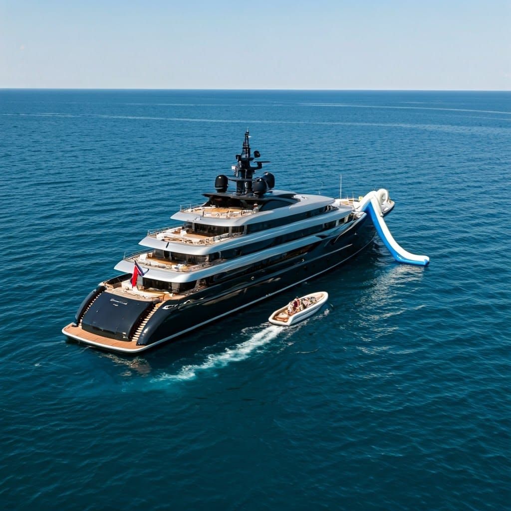 Luxury Superyacht with Inflatable Slide on Turquoise Sea