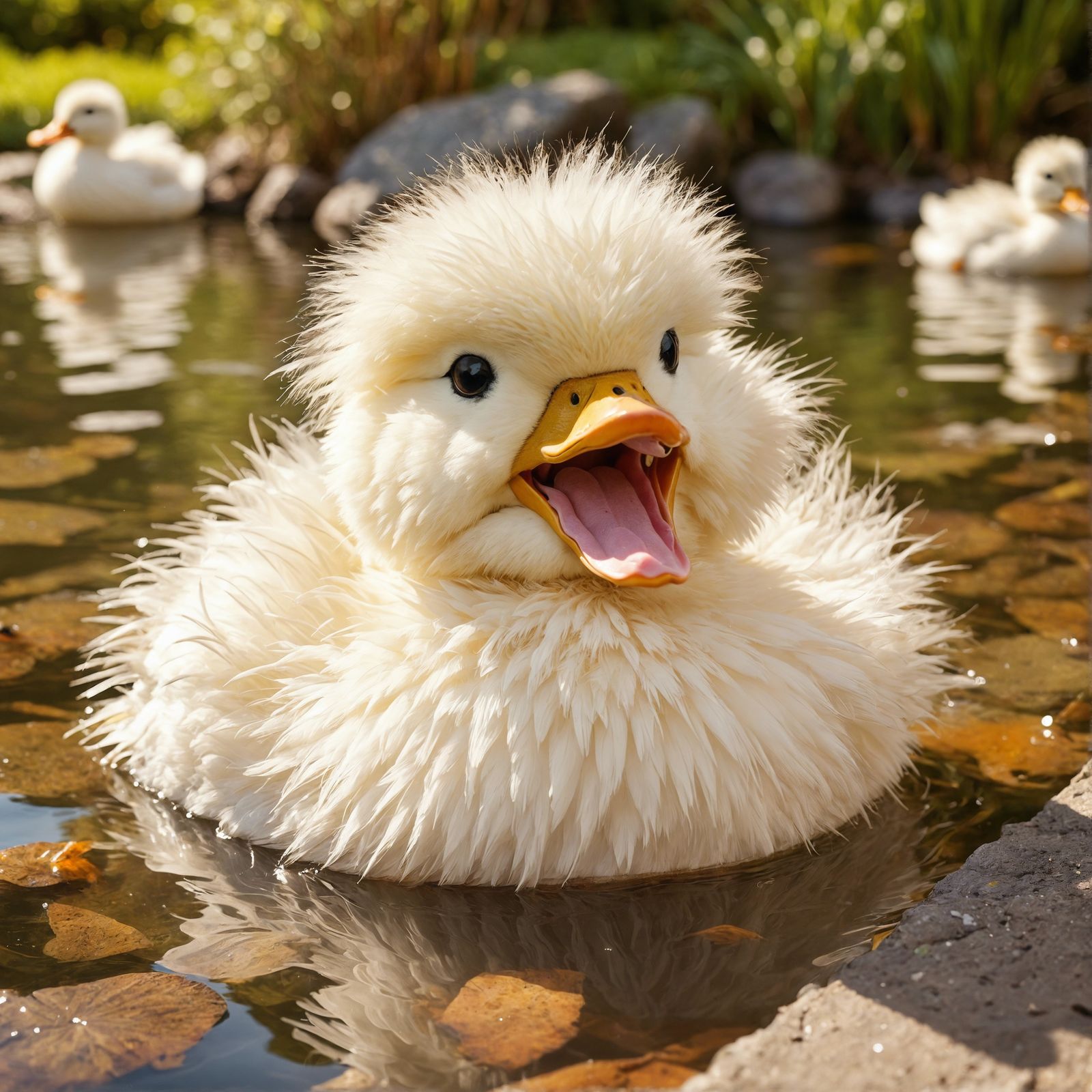 Laughing Duck in Pond on Sunny Day