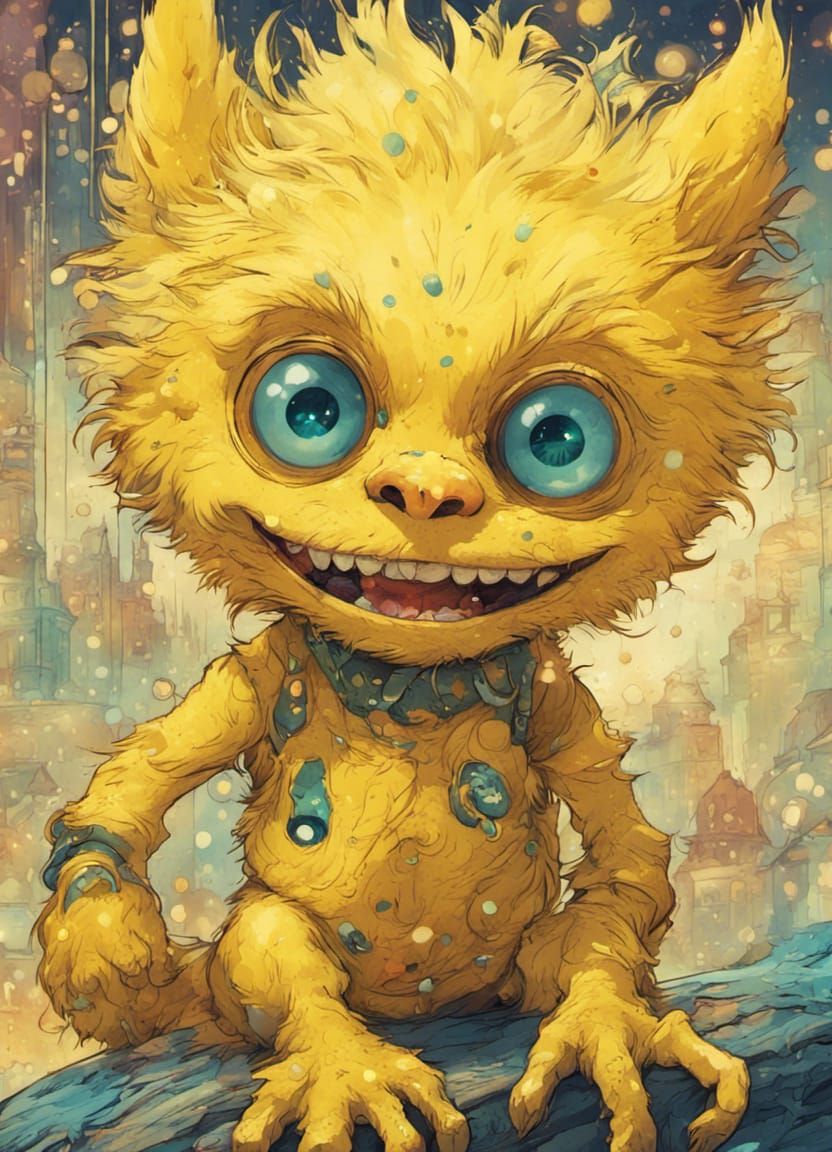 Adorable Chibi Monster Puppet with Bokeh